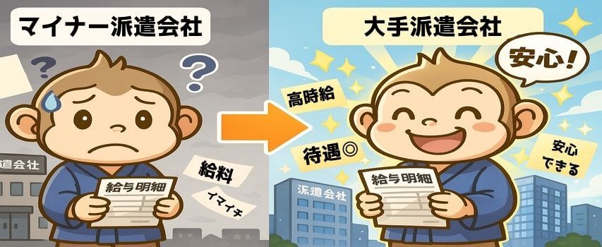 マイナー派遣会社　大手派遣会社　違い　比較
