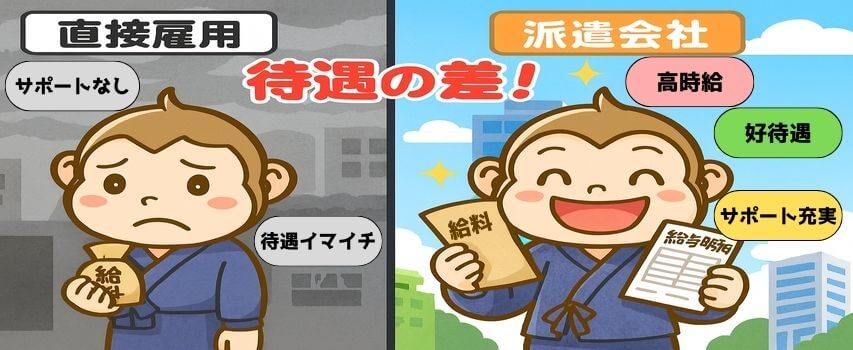 直接雇用　派遣会社　待遇の違い