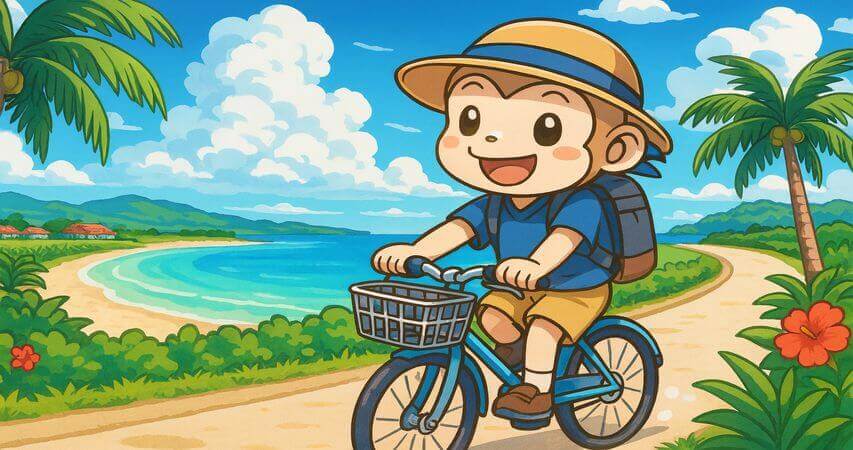 小浜島 自転車で観光してる様子